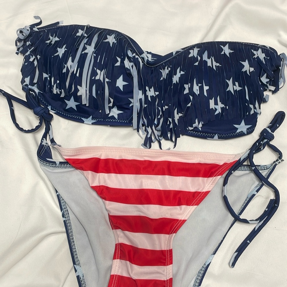 Stars and Stripes bikini top has tassels